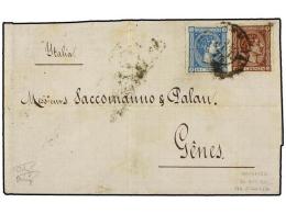 ESPAÑA. Ed.164, 167. 1875. VALENCIA A GENOVA. 40 Cts. Castaño Y 10 Cts. Azul. MUY... - Autres & Non Classés