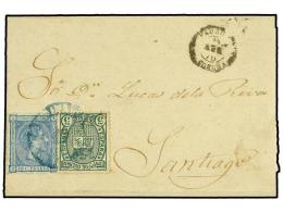 ESPAÑA. Ed.164, 154. 1876. PADRON A SANTIAGO. 10 Cts. Azul Y Sello De 5 Cts. De I.G. Mat.... - Other & Unclassified