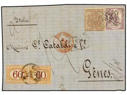 ESPAÑA. Ed.148, 153. 1874. FRONTAL. BARCELONA A GÉNOVA (Italia). 40 Cts. Lila Y 10 Cts.... - Other & Unclassified