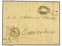 ESPAÑA. Ed.96. 1868. SEVILLA A BARCELONA. 50 Mils. Castaño Rojo, Mat. Fechador... - Other & Unclassified