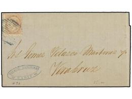 ESPAÑA. Ed.92. 1867. CADIZ A VERACRUZ. 20 Cts. Lila, Carta Depositada Directamente Al Barco En... - Otros & Sin Clasificación