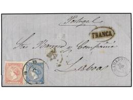 ESPAÑA. Ed.80, 81. 1866. BADAJOZ A LISBOA. 2 Cuartos Rosa Y 4 Cuartos Azul. Mat. R.C.... - Andere & Zonder Classificatie