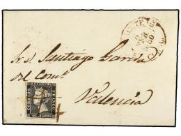 ESPAÑA. Ed.1. 1850. ALBACETE A VALENCIA. 6 Cuartos Negro, Mat. DOBLE CRUZ En Tinta De... - Andere & Zonder Classificatie