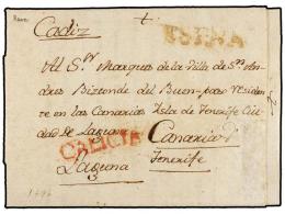 ESPAÑA: PREFILATELIA. 1796 (8 Oct.). Carta Con Texto Sin Origen. Marca GALICIA En Rojo, Probablemente... - Otros & Sin Clasificación