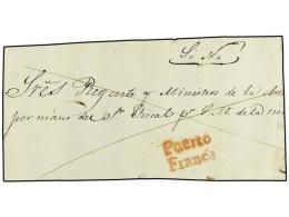 ESPAÑA: PREFILATELIA. (1840 CA). FRONTAL DE PLICA Con La Marca En Rojo PUERTO FRANCA (P.E.8). - Other & Unclassified