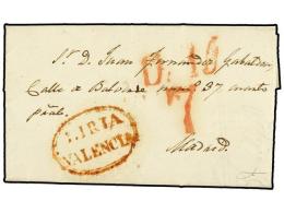 ESPAÑA: PREFILATELIA. 1840. ADEMUZ A MADRID. Marca LIRIA/VALENCIA (nº 6) En Rojo. Muy Bonita. - Other & Unclassified