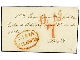 ESPAÑA: PREFILATELIA. 1840. ADEMUZ A MADRID. Marca LIRIA/VALENCIA (nº 6) En Rojo. Muy Bonita. - Autres & Non Classés