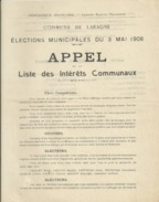 ELECTIONS TRACT  HAUTES ALPES LARAGNE 1908 - Historische Dokumente