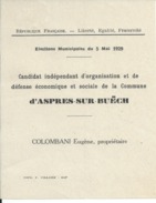 ELECTIONS TRACT  HAUTES ALPES ASPRES SUR BUECH 1929 - Historische Documenten