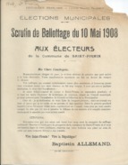 ELECTIONS TRACT  HAUTES ALPES ST FIRMIN 1908 - Historische Dokumente