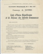 ELECTIONS TRACT  HAUTES ALPES SAVINES 1929 - Historische Dokumente