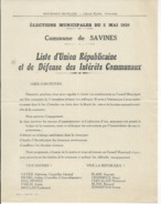 ELECTIONS TRACT  HAUTES ALPES SAVINES 1929 - Historical Documents