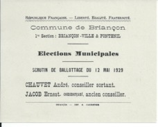 ELECTIONS TRACT  HAUTES ALPES BRIANCON FONTENIL 1929 - Documents Historiques