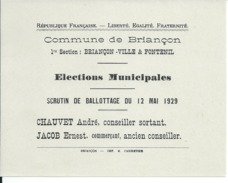 ELECTIONS TRACT  HAUTES ALPES BRIANCON FONTENIL 1929 - Historische Dokumente