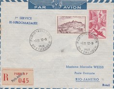 France Lettre Recommandée Aviation Pour Le Brésil 1946 - 1960-.... Covers & Documents