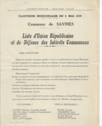 ELECTIONS TRACT  HAUTES ALPES SAVINES 1929 - Historische Dokumente