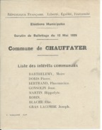 ELECTIONS TRACT  HAUTES ALPES CHAUFFAYER 1929 - Documentos Históricos