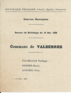 ELECTIONS TRACT  HAUTES ALPES VALSERRES 1929 - Historische Dokumente