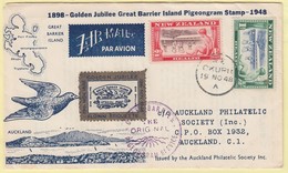 New Zealand - 1948 Great Barrier/Pigeon Service Cover With Label - Brieven En Documenten