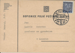 TCHECOSLOVAQUIE - OCTOBRE 1938 - CARTE MILITAIRE TIMBREE - OBLITERATION Du SECTEUR N°35 - Covers & Documents
