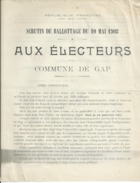 ELECTIONS TRACT  HAUTES ALPES GAP 1908 - Historische Dokumente