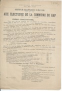 ELECTIONS TRACT  HAUTES ALPES GAP 1896 - Documents Historiques