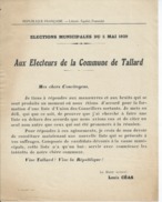 ELECTIONS TRACT  HAUTES ALPES TALLARD 1929 - Historische Dokumente