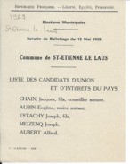 ELECTIONS TRACT  HAUTES ALPES SAINT ETIENNE LE LAUS 1929 - Documents Historiques