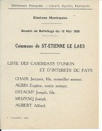 ELECTIONS TRACT  HAUTES ALPES SAINT ETIENNE LE LAUS 1929 - Historische Documenten