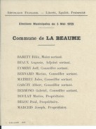 ELECTIONS TRACT  HAUTES ALPES LA BEAUME 1929 - Documents Historiques