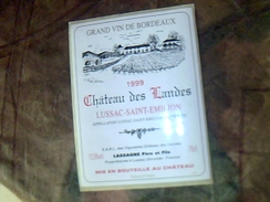 Etiquette De Vin Neuve Autocollant  Lussac   Saint Emilion Chateau Des Landes    Millesime 1999  Lassagne - Kastelen