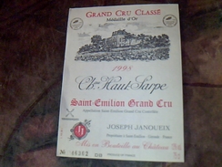 Etiquette De Vin Neuve Saint Emilion Grand Cru  Chateau Haut Sarpe   Millesime 1998  Joseph Janoueix - Schlösser