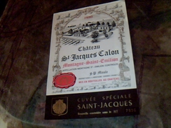 Etiquette De Vin Neuve Saint Emilion  Montagne  Chateau St Jacques Calon  Millesime 1980  Jd Maule - Châteaux