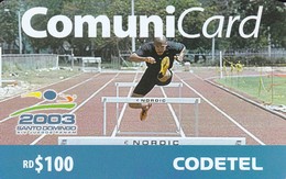 TARJETA DE REPUBLICA DOMINICANA DE LOS XIV JUEGOS PANAMERICANOS (ATLETISMO) $100 - Dominicana