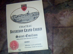 Etiquette De Vin Neuve  Saint Emilion Chateau  Boisredon Grand Corbin  Millesime  1982 Michel Lavandier - Kastelen