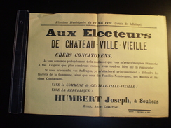 ELECTIONS AFFICHE  HAUTES ALPES CHATEAU VILLE VIEILLE 1929 - Affiches
