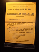 ELECTIONS AFFICHE  HAUTES ALPES SAINT ETIENNE LE LAUS 1929 - Plakate