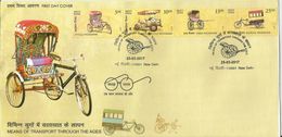 Se-tenant FDC,Means Of Transport Through Ages,Hand, Cycle,Motorcycle, School Rickshaw, Pictorial Cancellation India,2017 - Sonstige (Land)