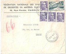 3842 PARIS 82 Pneumatique 2° Ech Tarif 1949 Gandon 5 F Violet Meuse 40 F Yv 842A 883 - Brieven En Documenten