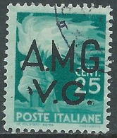 1945-47 TRIESTE AMG VG USATO DEMOCRATICA 25 CENT VARIETà VIRGOLA - L9 - Used