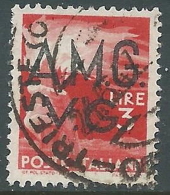 1945-47 TRIESTE AMG VG USATO DEMOCRATICA 3 LIRE - L24 - Afgestempeld