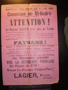 ELECTIONS AFFICHE  HAUTES ALPES SAINT ANDRE 1929 - Manifesti