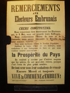 ELECTIONS AFFICHE  HAUTES ALPES EMBRUN 1900/1930 - Manifesti