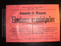 ELECTIONS AFFICHE  HAUTES ALPES BRIANCON 1900/1930 - Manifesti