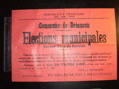 ELECTIONS AFFICHE  HAUTES ALPES BRIANCON 1900/1930 - Afiches