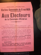 ELECTIONS AFFICHE  HAUTES ALPES EMBRUN 1929 - Manifesti