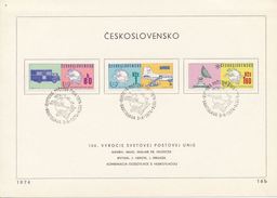 Czechoslovakia / First Day Sheet (1974/16b) Bratislava: UPU 1874-1974 - Postal Truck, Air Mail, Telecommunications - UPU (Wereldpostunie)