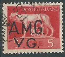 1945-47 TRIESTE AMG VG USATO LUPA 5 LIRE - L14 - Oblitérés