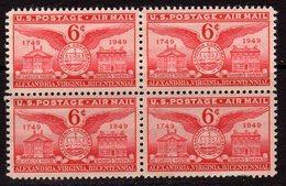 USA 1949 Bicentenary Of Alexandria, VA Block Of 4 Airmail, MNH (SG A981) - Unused Stamps