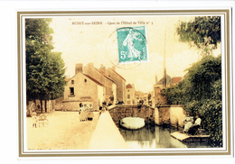 Double Cpm - 10 - MUSSY-SUR-SEINE - Aube - Quai De L'Hôtel De Ville - Animation Enfant  - Retro Poupousse - Reproduction - Mussy-sur-Seine